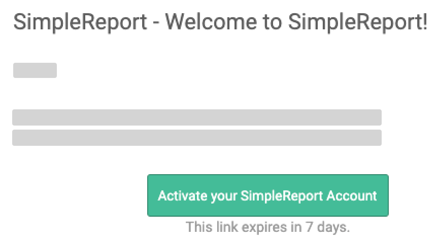 Email from Okta with green "Activate your SimpleReport Account" button