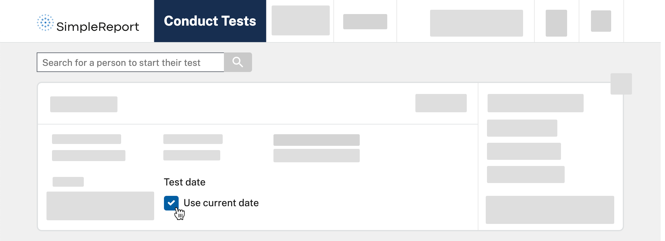 The SimpleReport site showing where to find the use current date checkbox