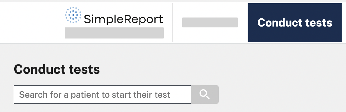 The "Search for a person to start their test" field at the top of SimpleReport