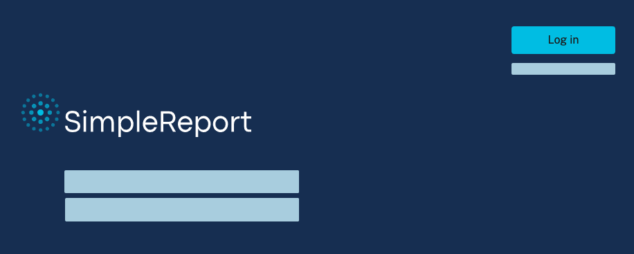 The SimpleReport homepage with "Log in" button shown