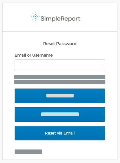 The "Reset Password" Okta page with the "Email or Username" field and "Reset via Email" button