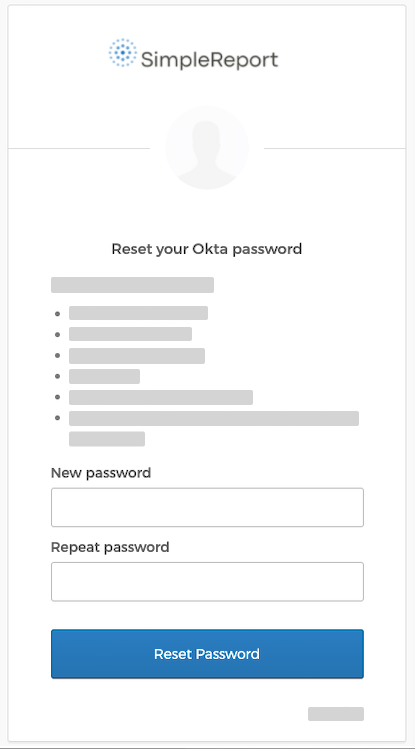 The "New password" and "Repeat password" fields, along with the "Reset Password" button