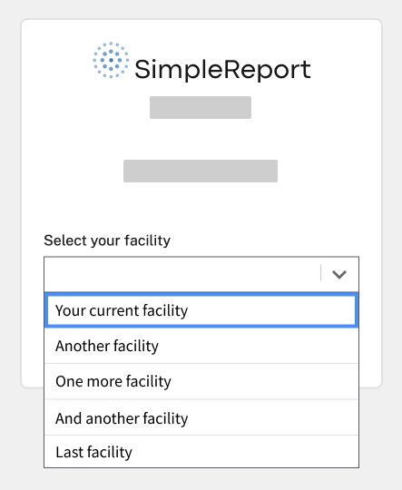 Box asking the user to select which testing facility they're working at today
