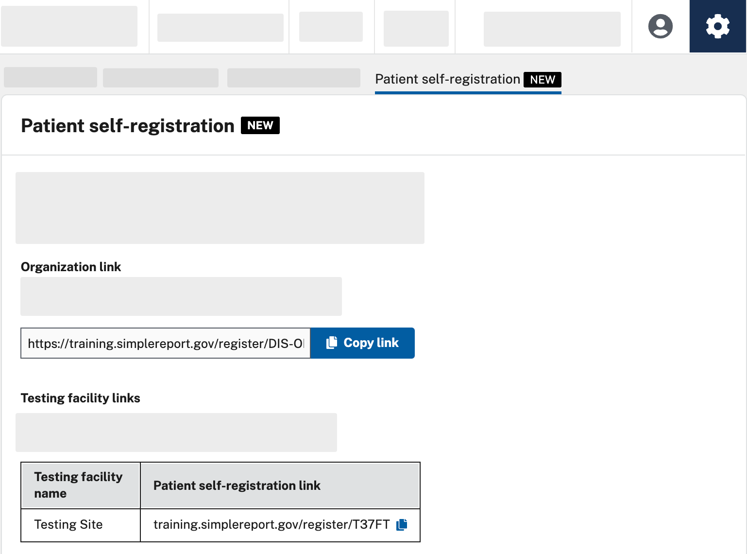 The SimpleReport app with self-registration page shown
