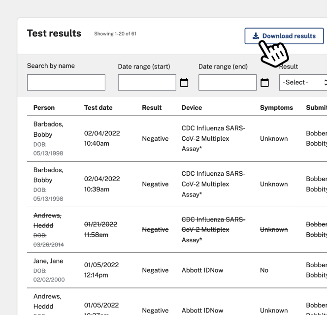 Download multiple test results