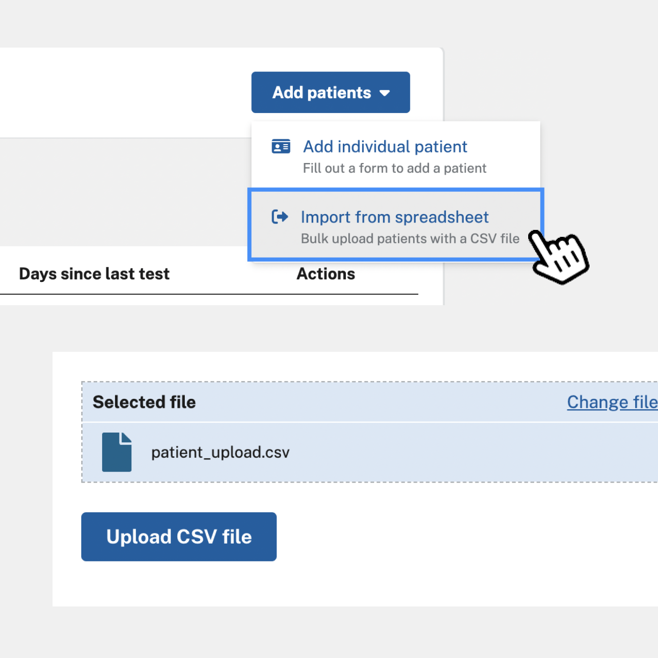Import multiple patients by uploading a CSV